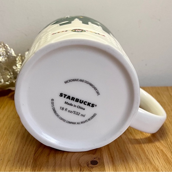 2015 Starbucks London Relief Mug Green W/ White Skyline Christmas Holiday 18oz - Picture 7 of 7
